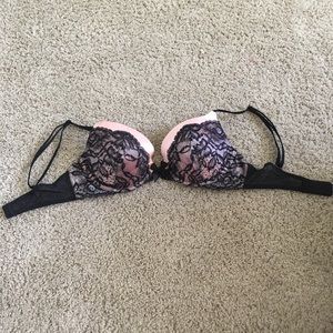 Victorias Secret pink black lace push-up bra 34C